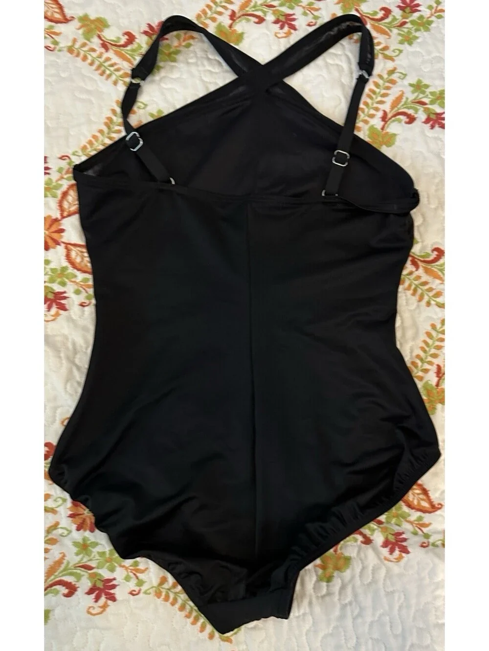 Miraclesuit Classic Black 1pc Halter Slimming Swimsuit Mesh Cutouts 12 EUC.